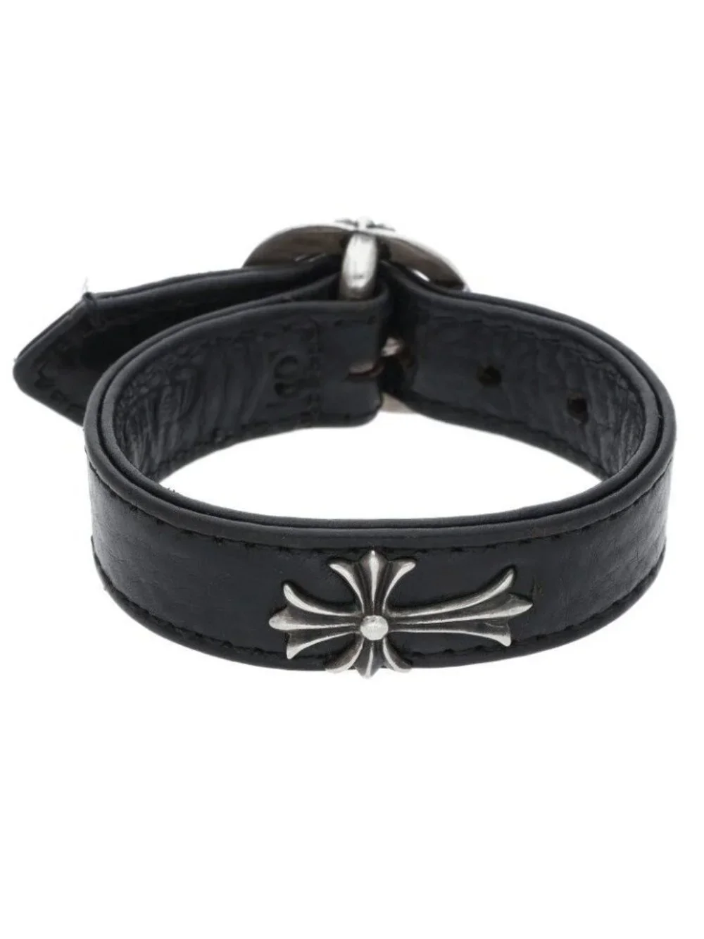 Chrome Hearts Gunslinger Tiny CH Cross Leather Bracelet